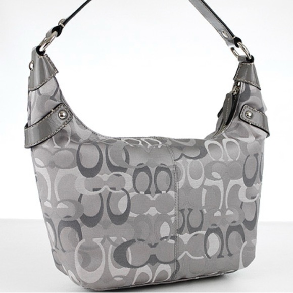 Coach Penelope Optic Signature Shoulder Hobo Bag Silver Gray Lurex Canvas #15054 - Picture 3 of 15